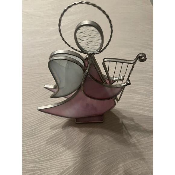 Stained Glass Angel Suncather Figurine Handmade Pink Iridescent Harp - Picture 1 of 3